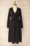Swindon Black Chiffon Midi Dress w/ Sleeves | La petite garçonne front