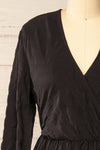 Swindon Black Chiffon Midi Dress w/ Sleeves | La petite garçonne front close-up