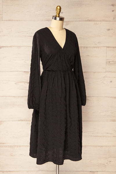 Swindon Black Chiffon Midi Dress w/ Sleeves | La petite garçonne side view
