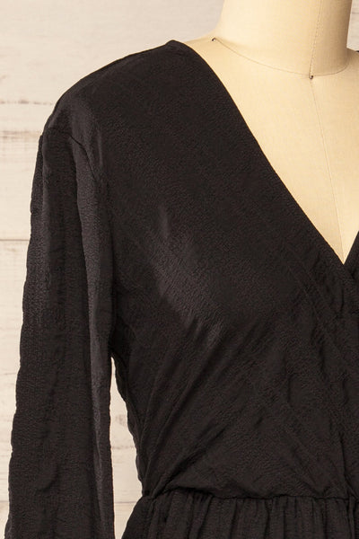 Swindon Black Chiffon Midi Dress w/ Sleeves | La petite garçonne side close-up