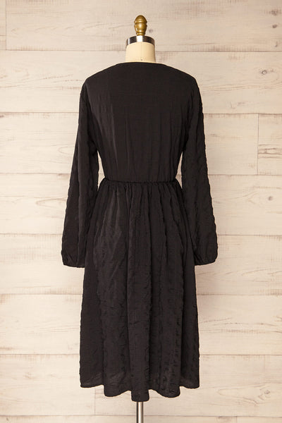 Swindon Black Chiffon Midi Dress w/ Sleeves | La petite garçonne back view