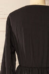 Swindon Black Chiffon Midi Dress w/ Sleeves | La petite garçonne back close-up