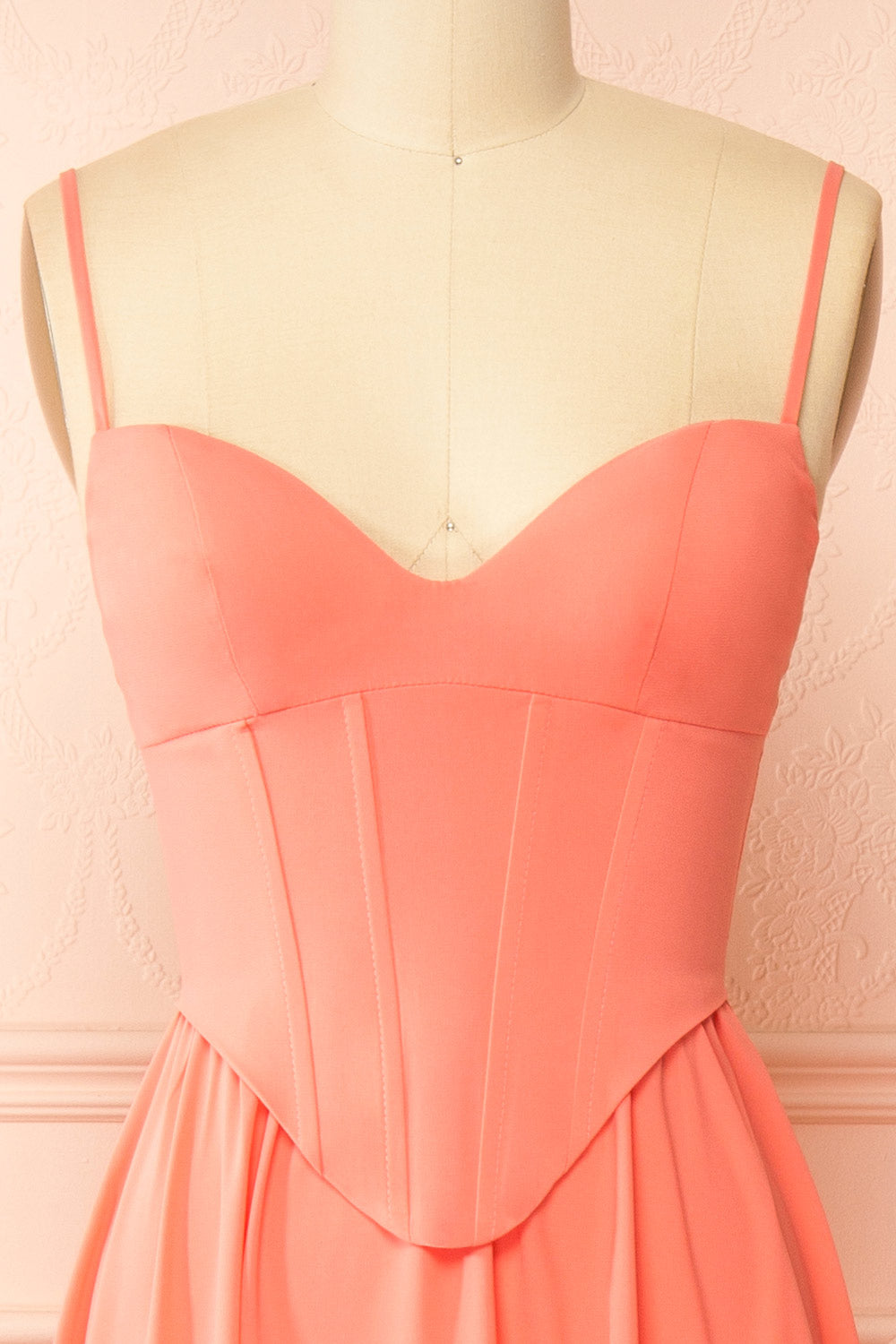 Syana Coral Long Chiffon Corset Dress with Scarf | Boutique 1861 front