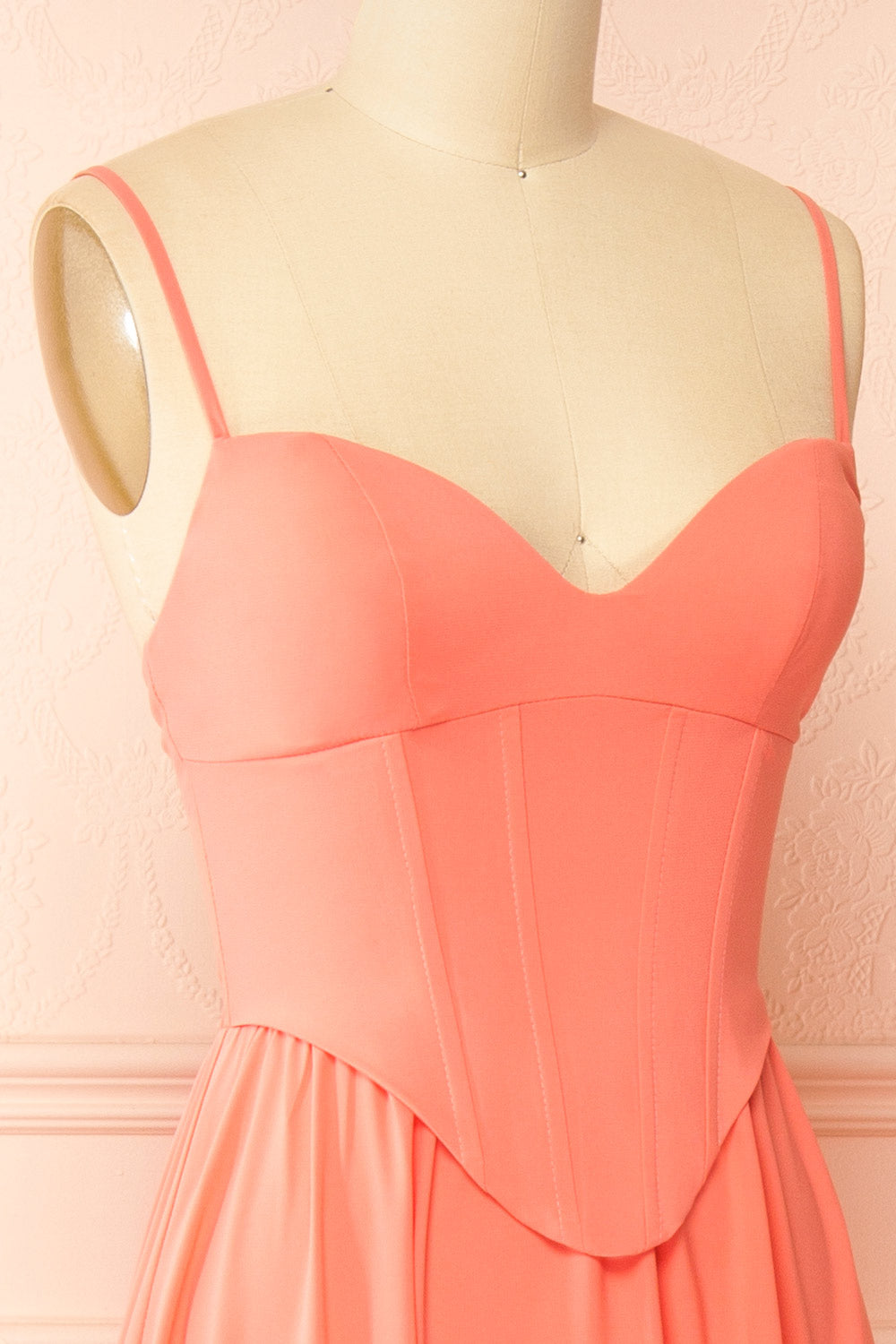 Syana Coral Long Chiffon Corset Dress with Scarf | Boutique 1861 side