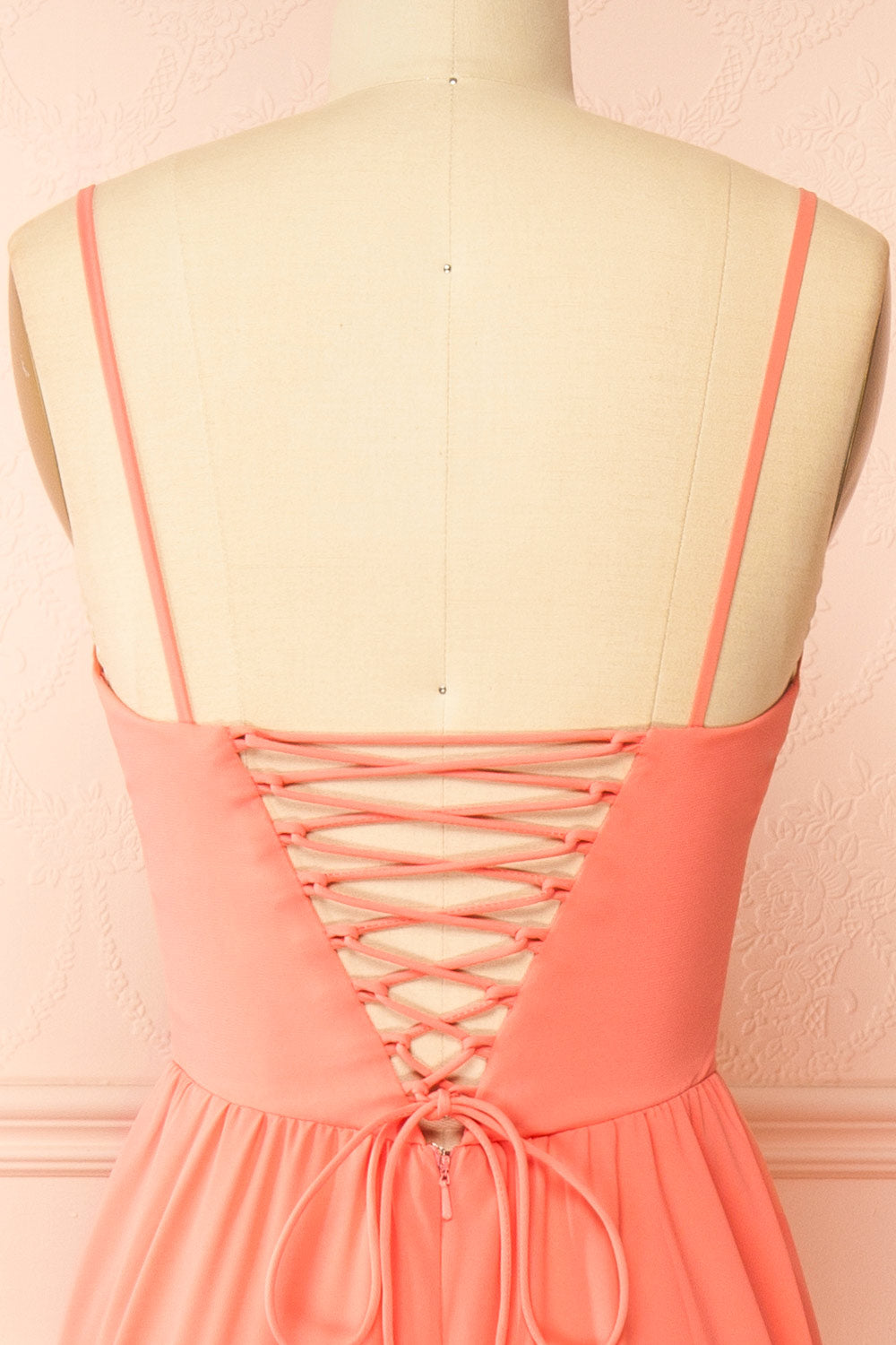 Syana Coral Long Chiffon Corset Dress with Scarf | Boutique 1861 back