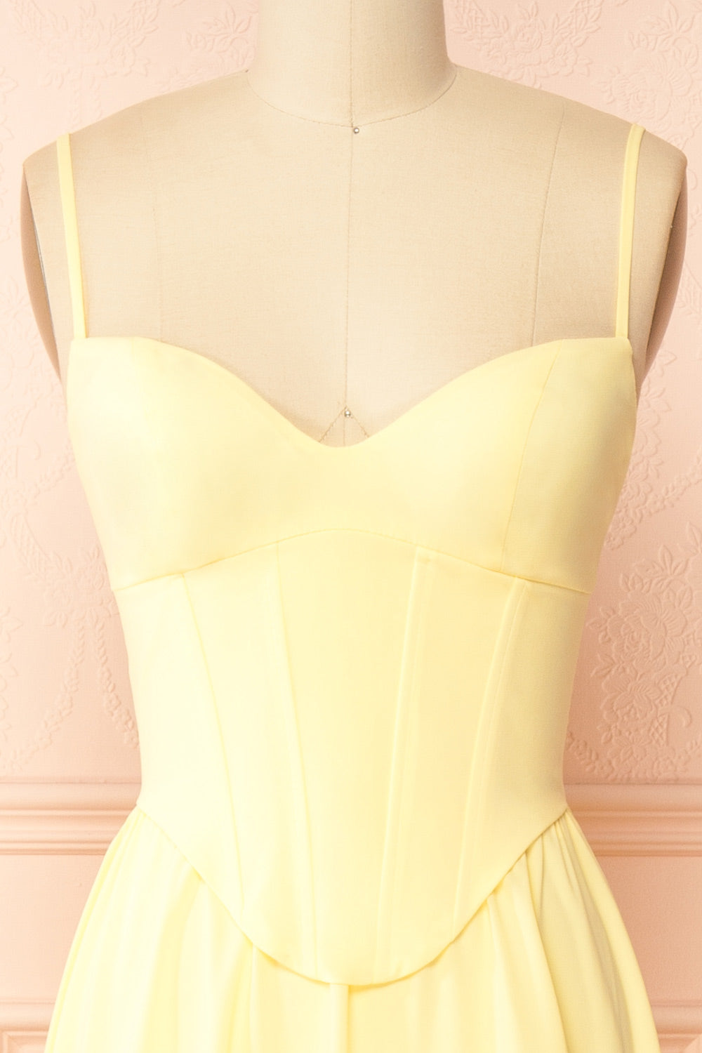 Syana Light Yellow Long Chiffon Corset Dress with Scarf | Boutique 1861 front