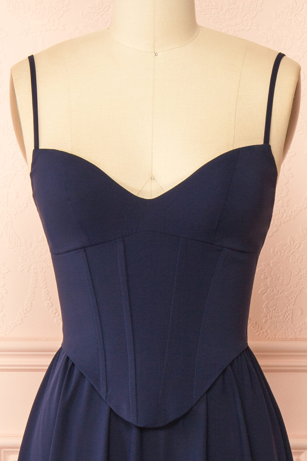 Syana Navy Long Chiffon Corset Dress with Scarf | Boutique 1861 front
