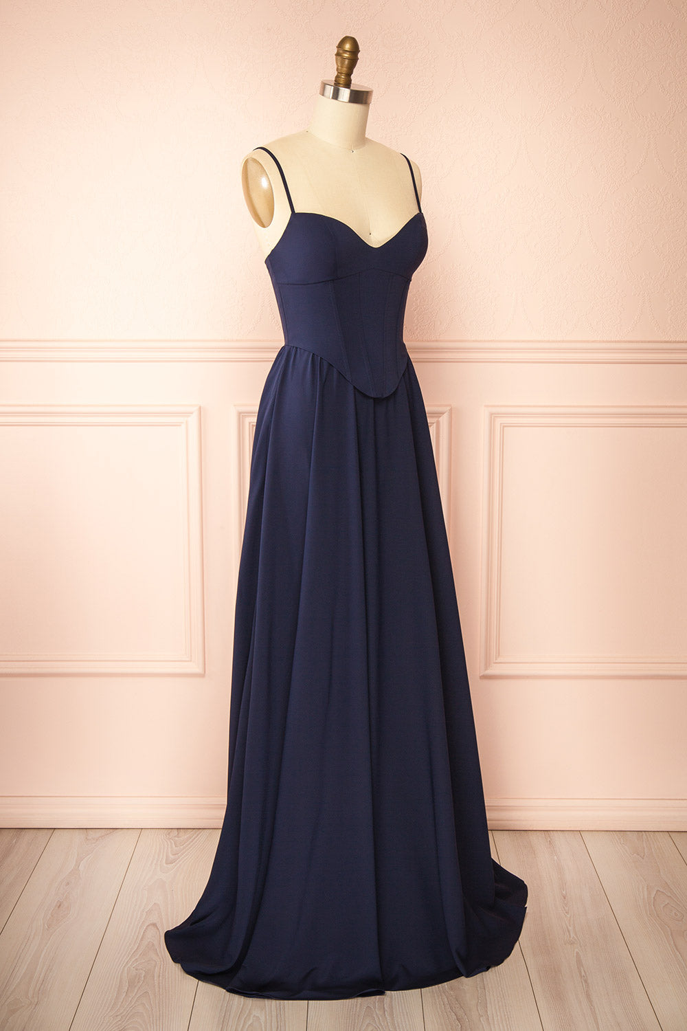 Syana Navy Long Chiffon Corset Dress with Scarf | Boutique 1861 side view