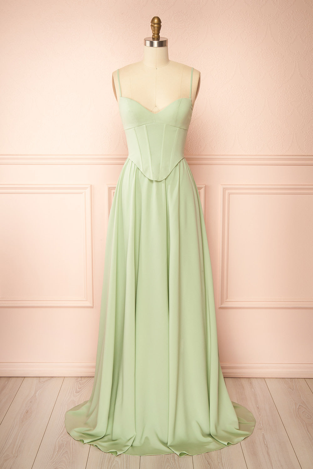 Syana Sage Long Chiffon Corset Dress | Boutique 1861 front view