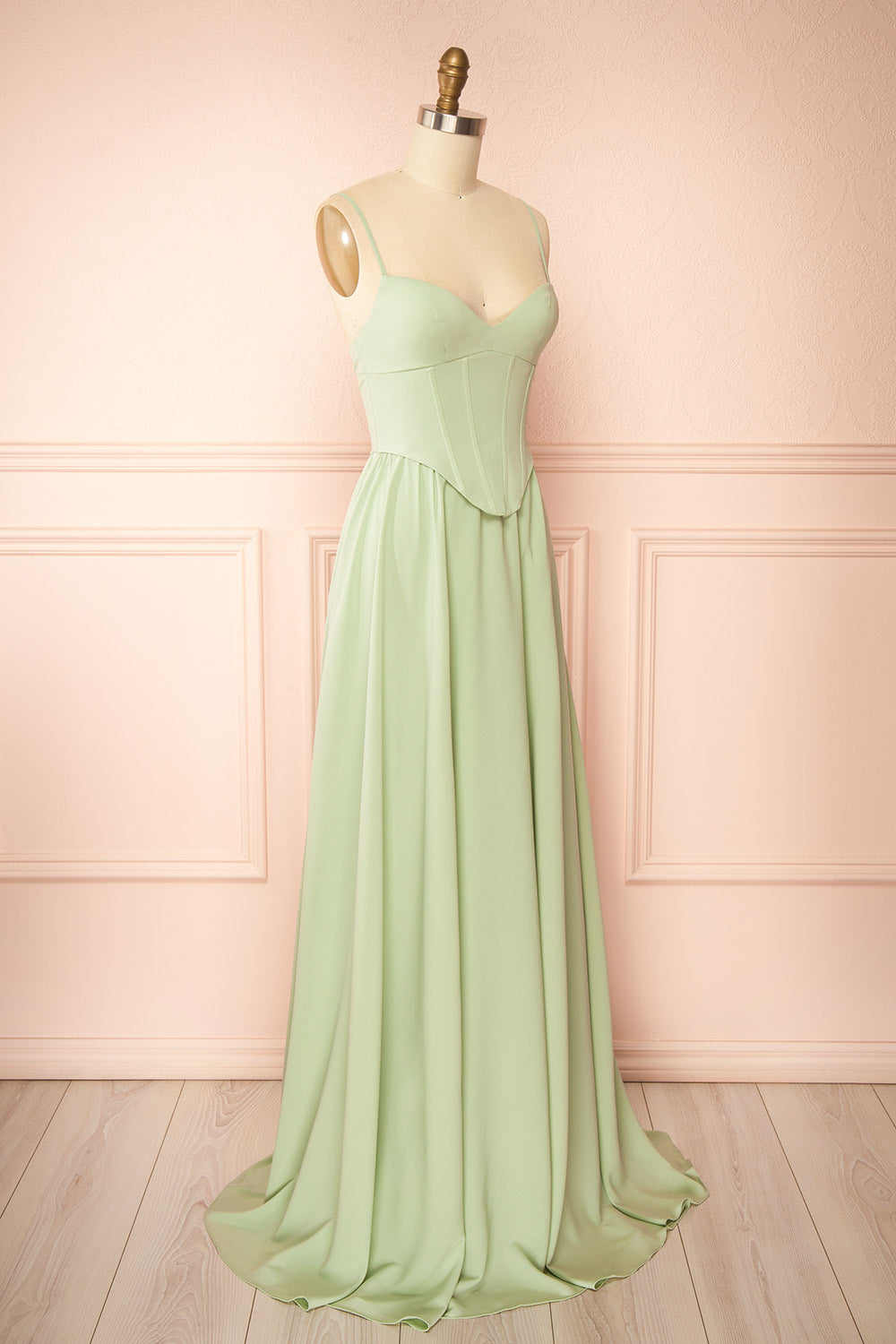 Syana Sage Long Chiffon Corset Dress | Boutique 1861 side view 