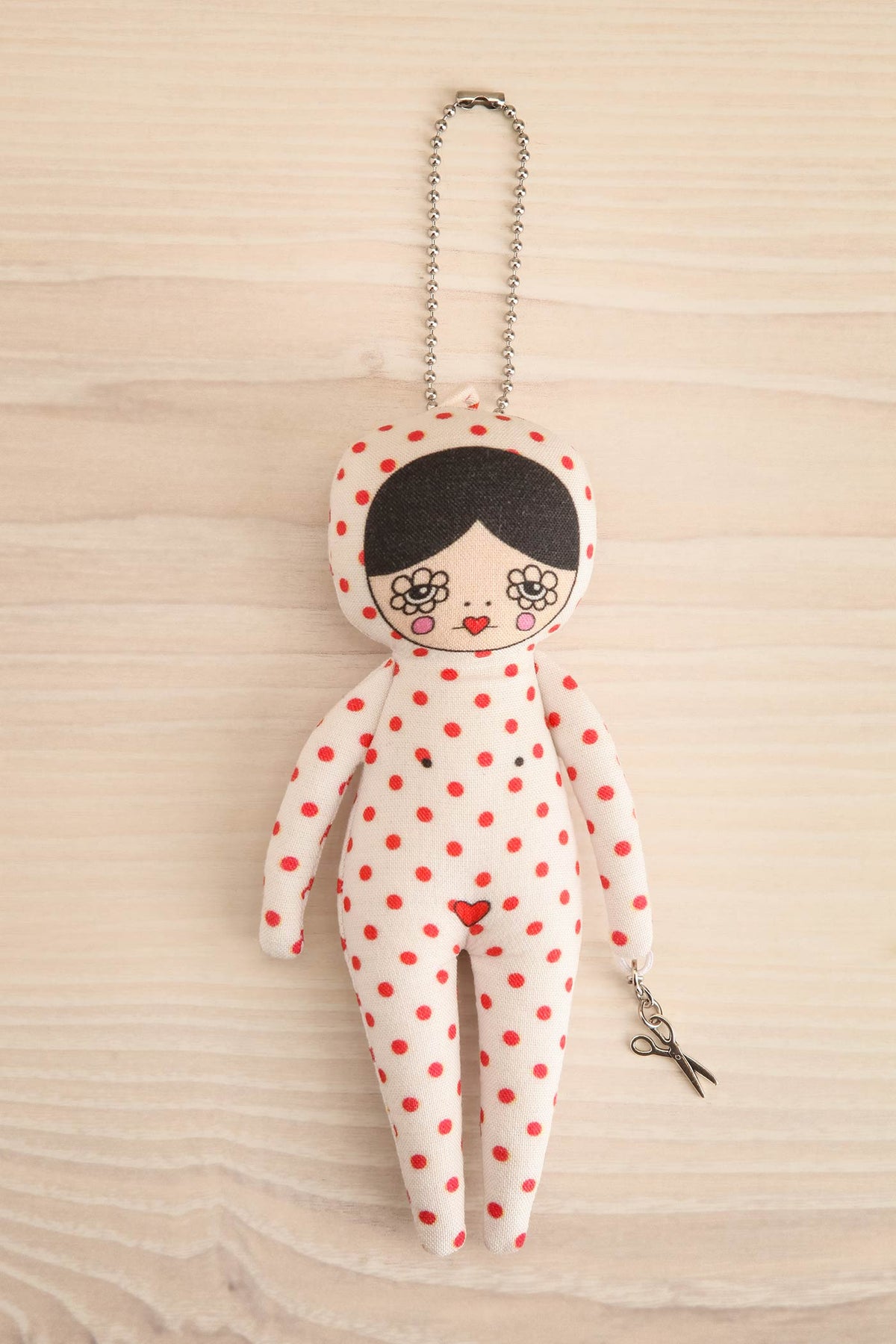 view of light Sybel Polka Dot Jumpsuit Doll Bag Charm - 3 options at Maison garçonnev