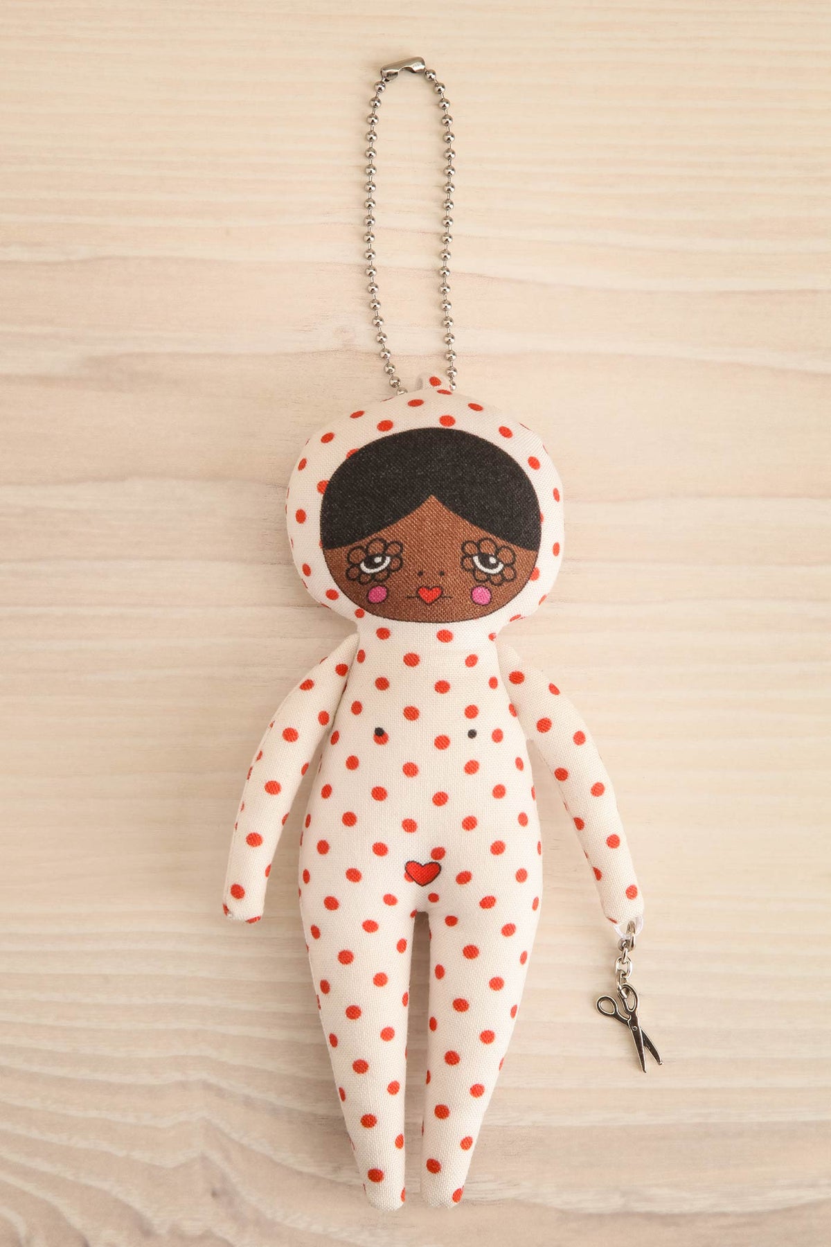 view of deep Sybel Polka Dot Jumpsuit Doll Bag Charm - 3 options at Maison garçonne