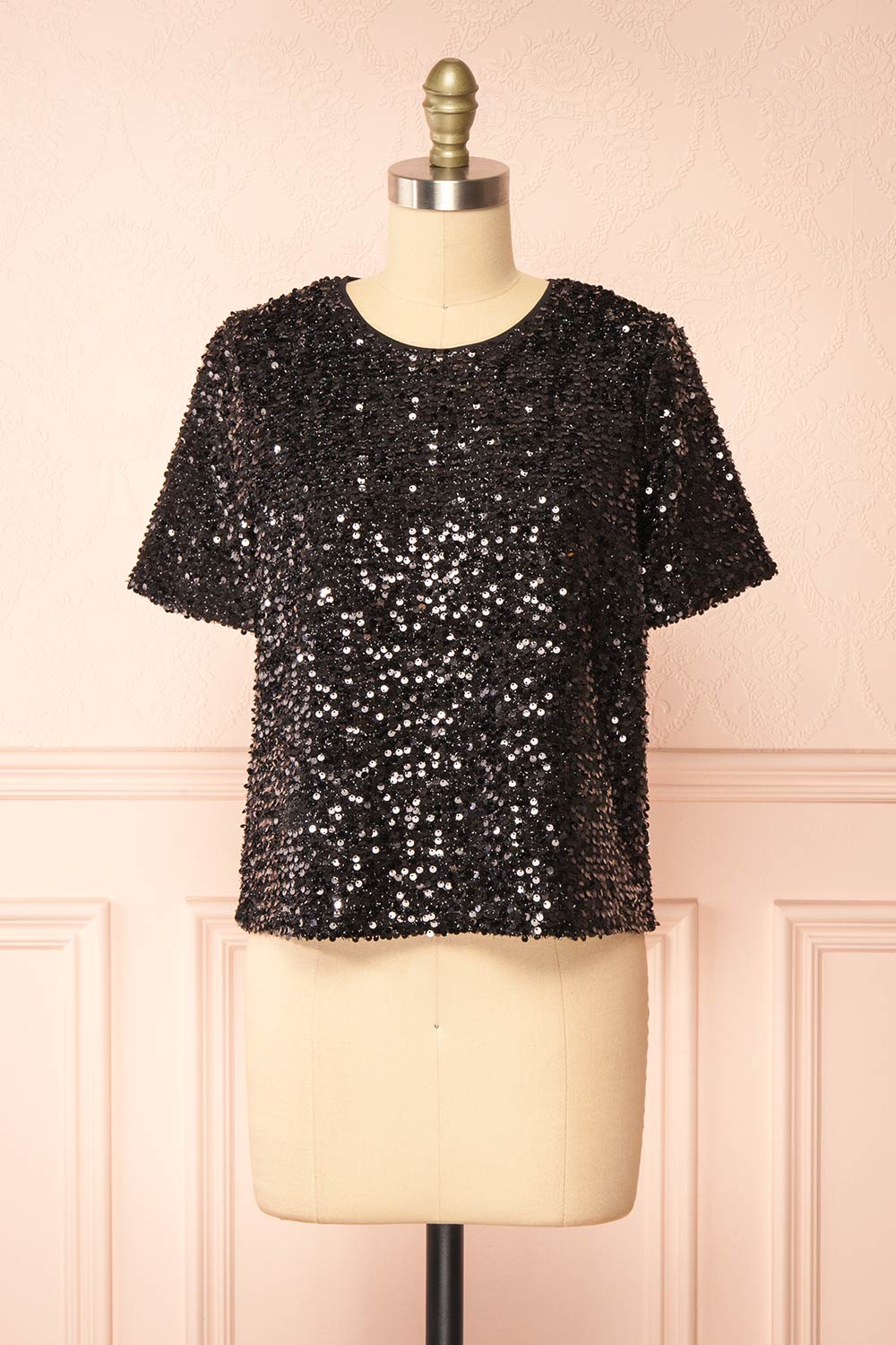 Sydney Black Sequin Top | La petite garçonne front view