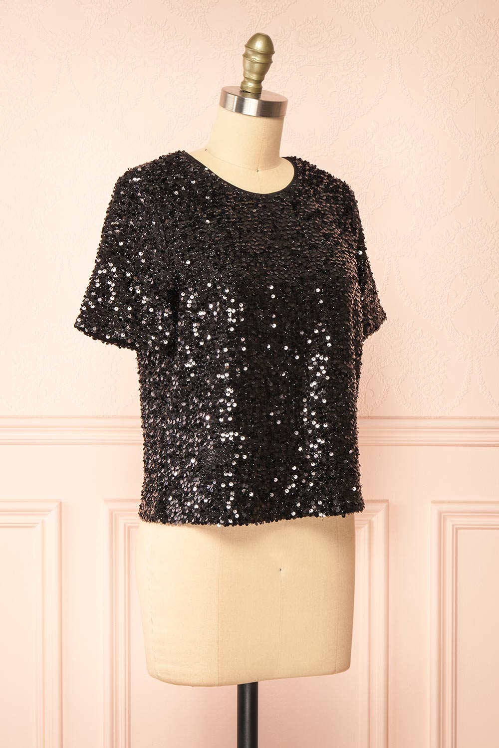 Sydney Black Sequin Top | La petite garçonne side view