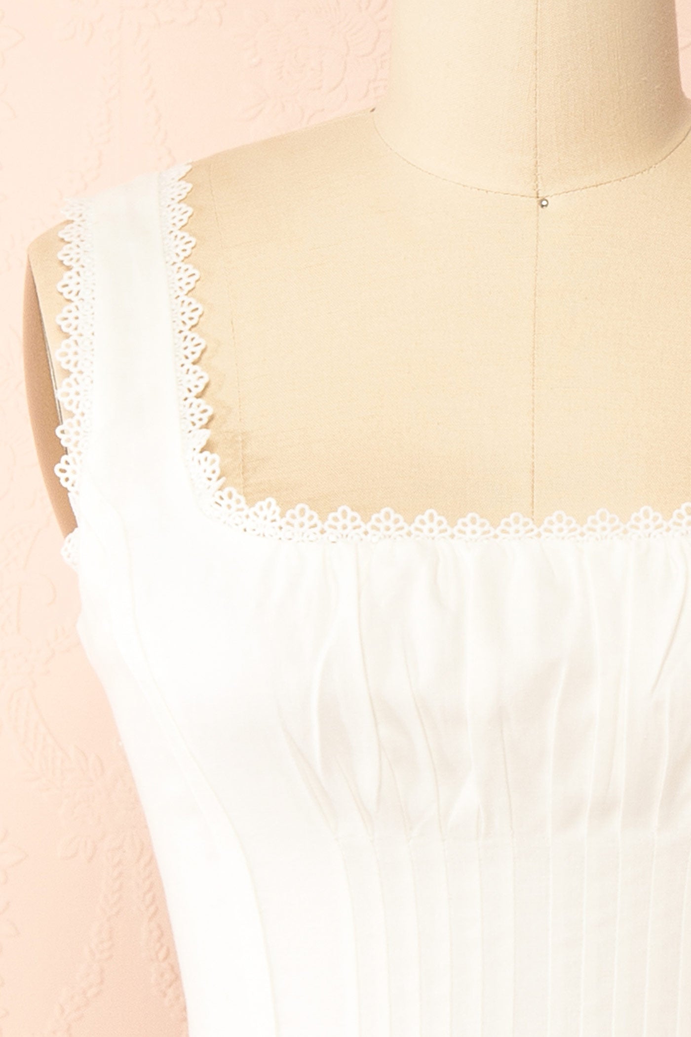 Close-up Sylvaine White Short Dress with Lace-Up Back and Pockets at la boutique 1861