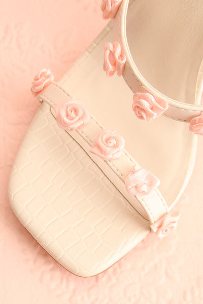 Synthicia Ivory Heeled Sandals w/ Rose Flowers | Boudoir 1861 flat