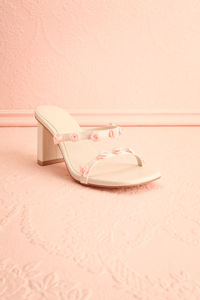 Synthicia Ivory Heeled Sandals w/ Rose Flowers | Boudoir 1861 front view