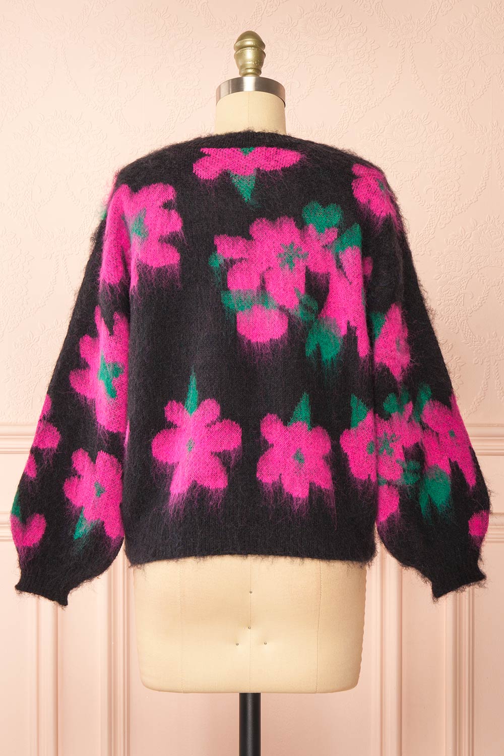 Tabatha Fuzzy Black Floral Sweater | Boutique 1861 back view