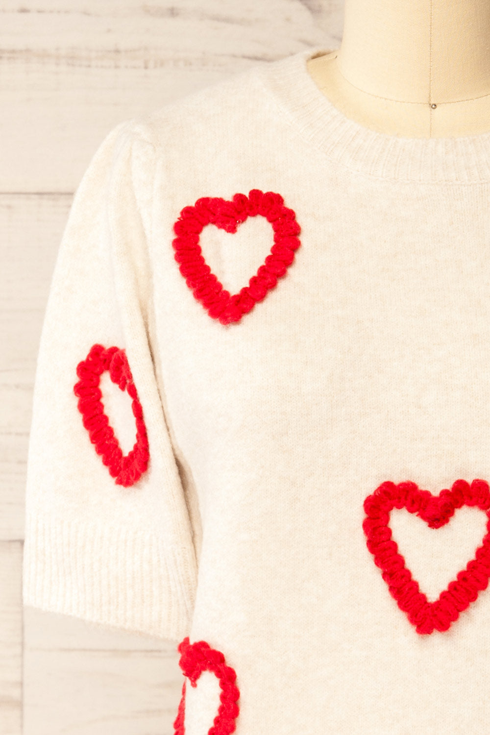 Tacite Cream Brushed Knit Top with Hearts | La petite garçonne front