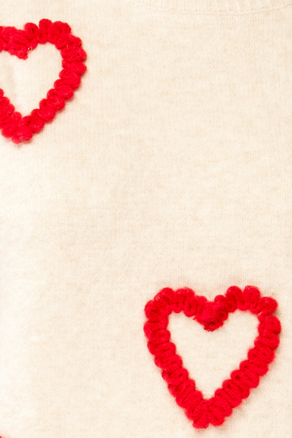 Tacite Cream Brushed Knit Top with Hearts | La petite garçonne fabric 