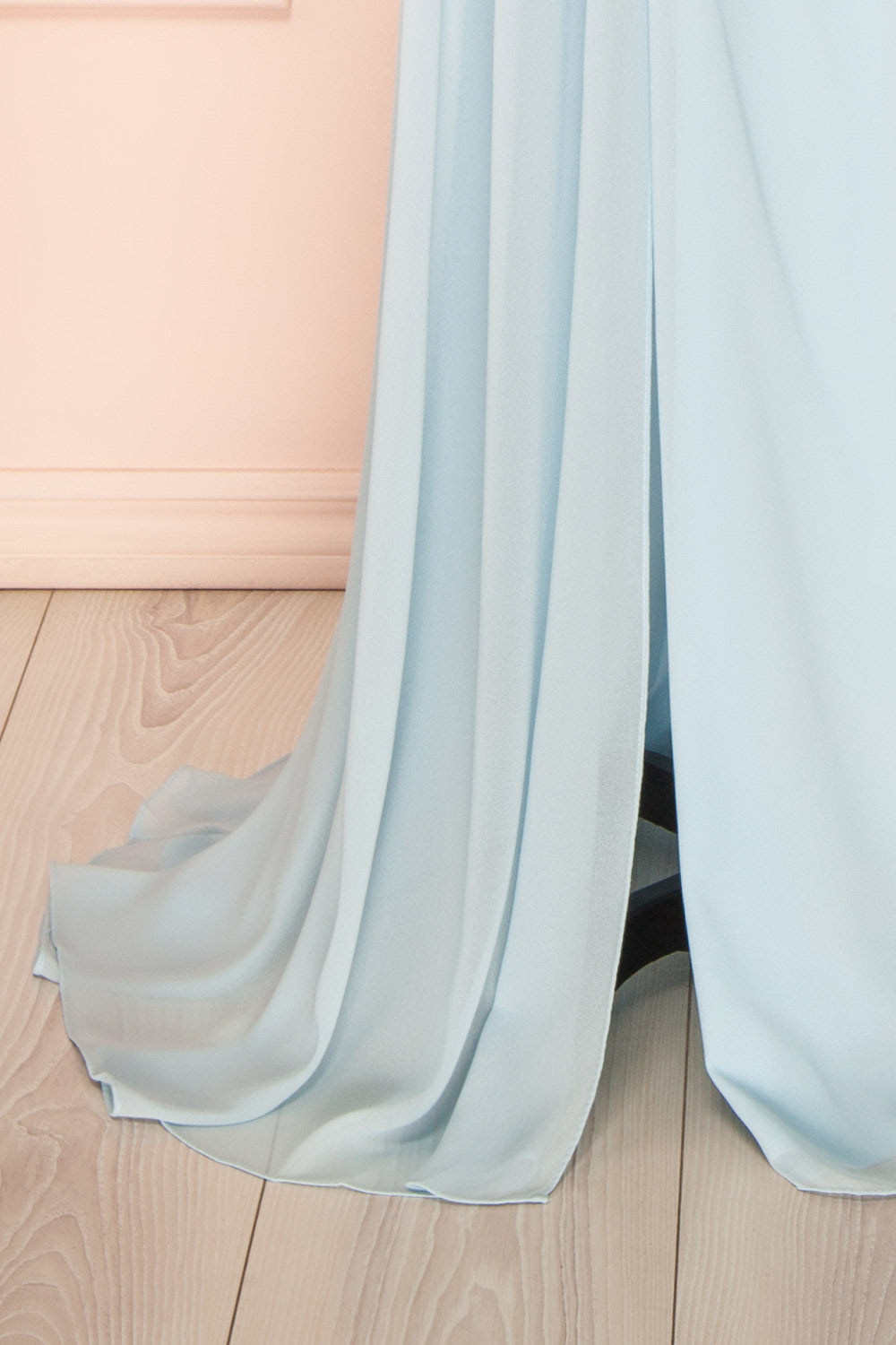 Tahina Light Blue Chiffon Halter Neck Maxi Dress | Boutique 1861 bottom 