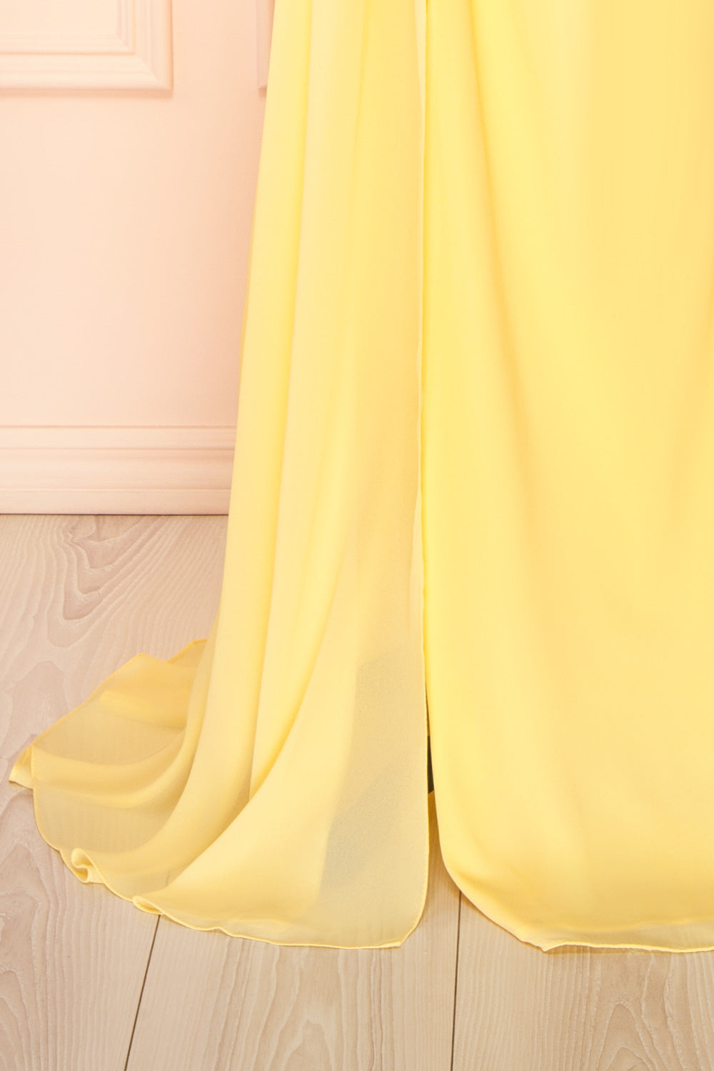 Tahina Light Yellow Chiffon Halter Neck Maxi Dress | Boutique 1861 bottom 