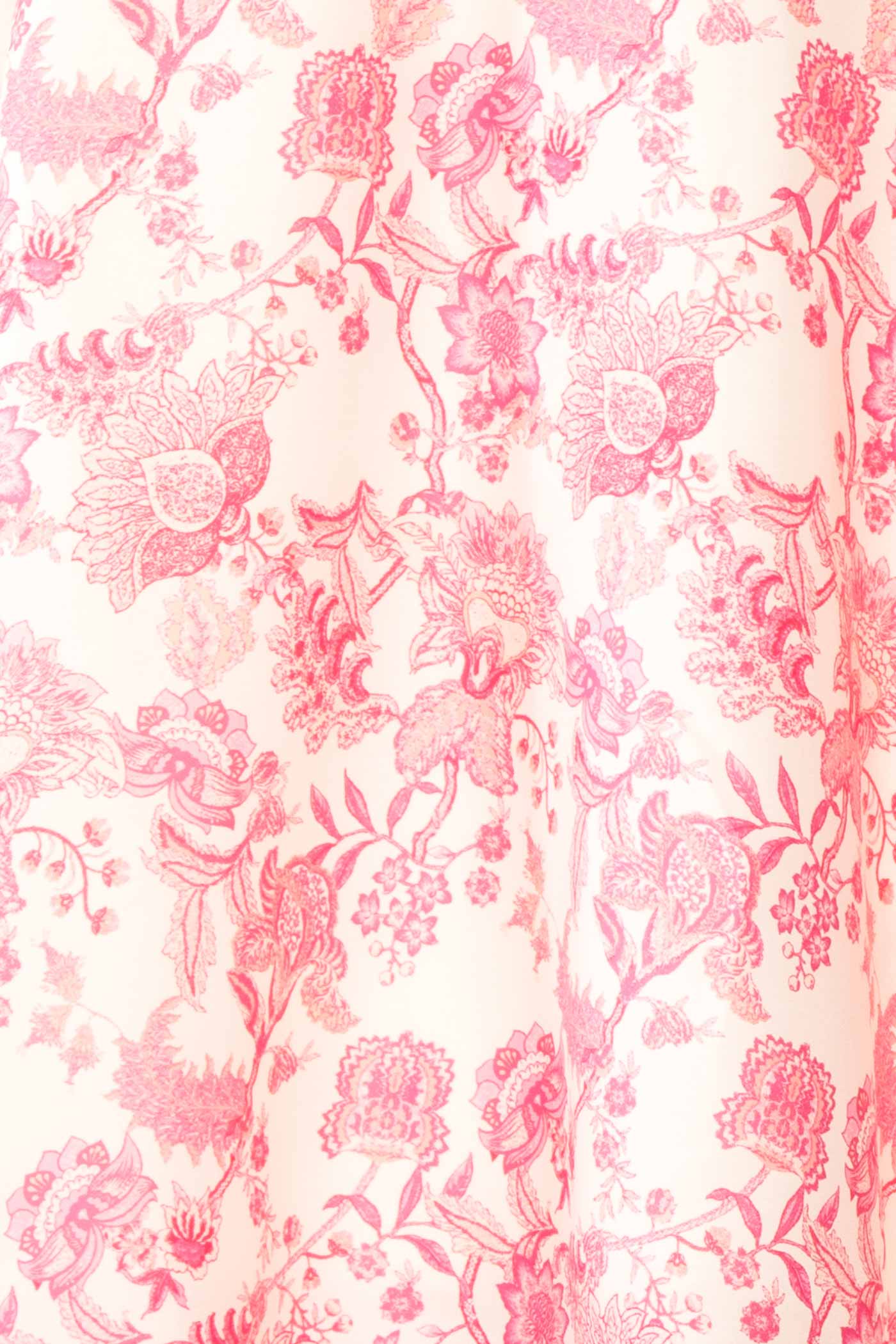 Taishi | Strapless Pink Toile Floral Midi Dress with Smocked Back
