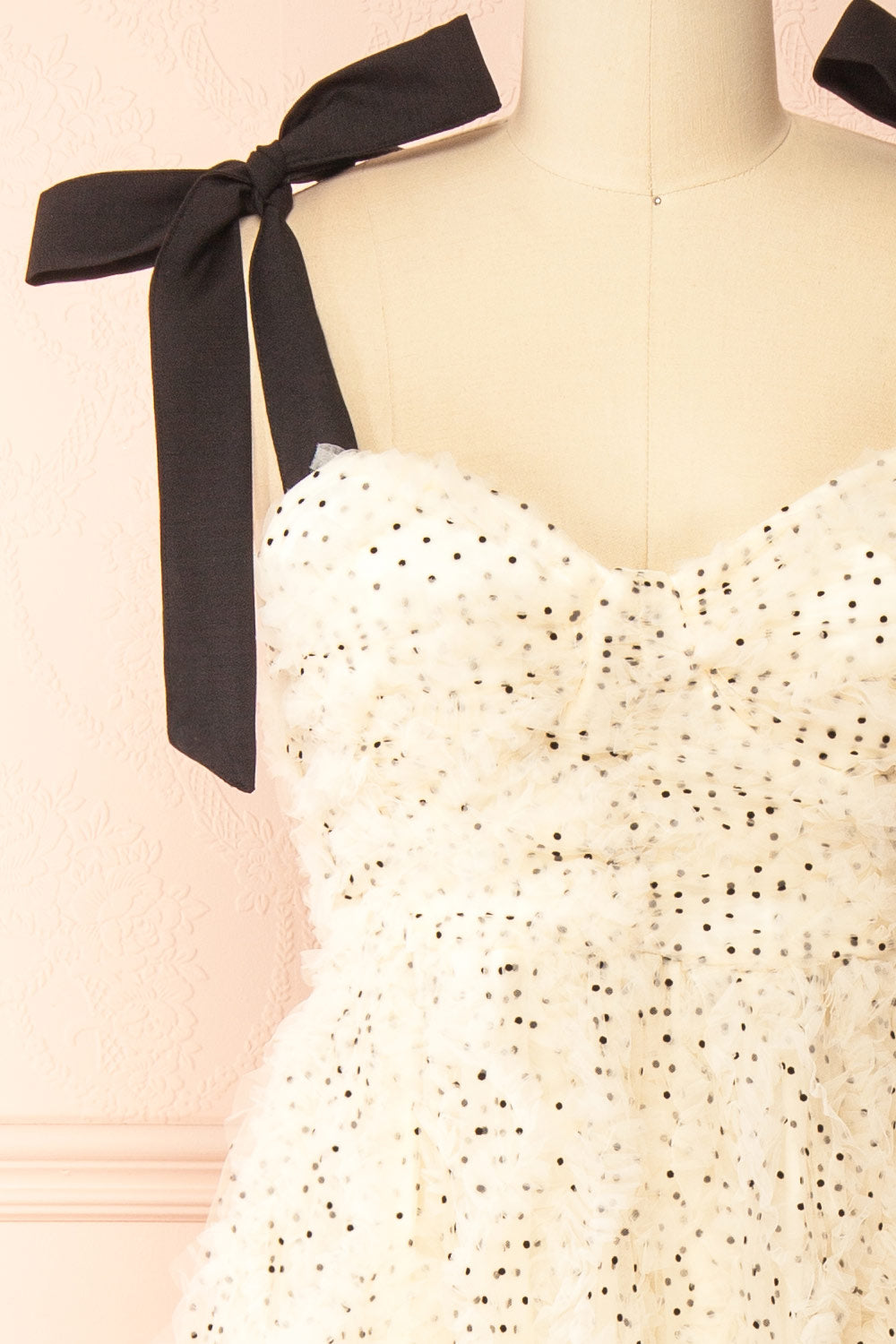 Takako Long White Tulle Dress with Black Polka Dots | Boutique 1861 front