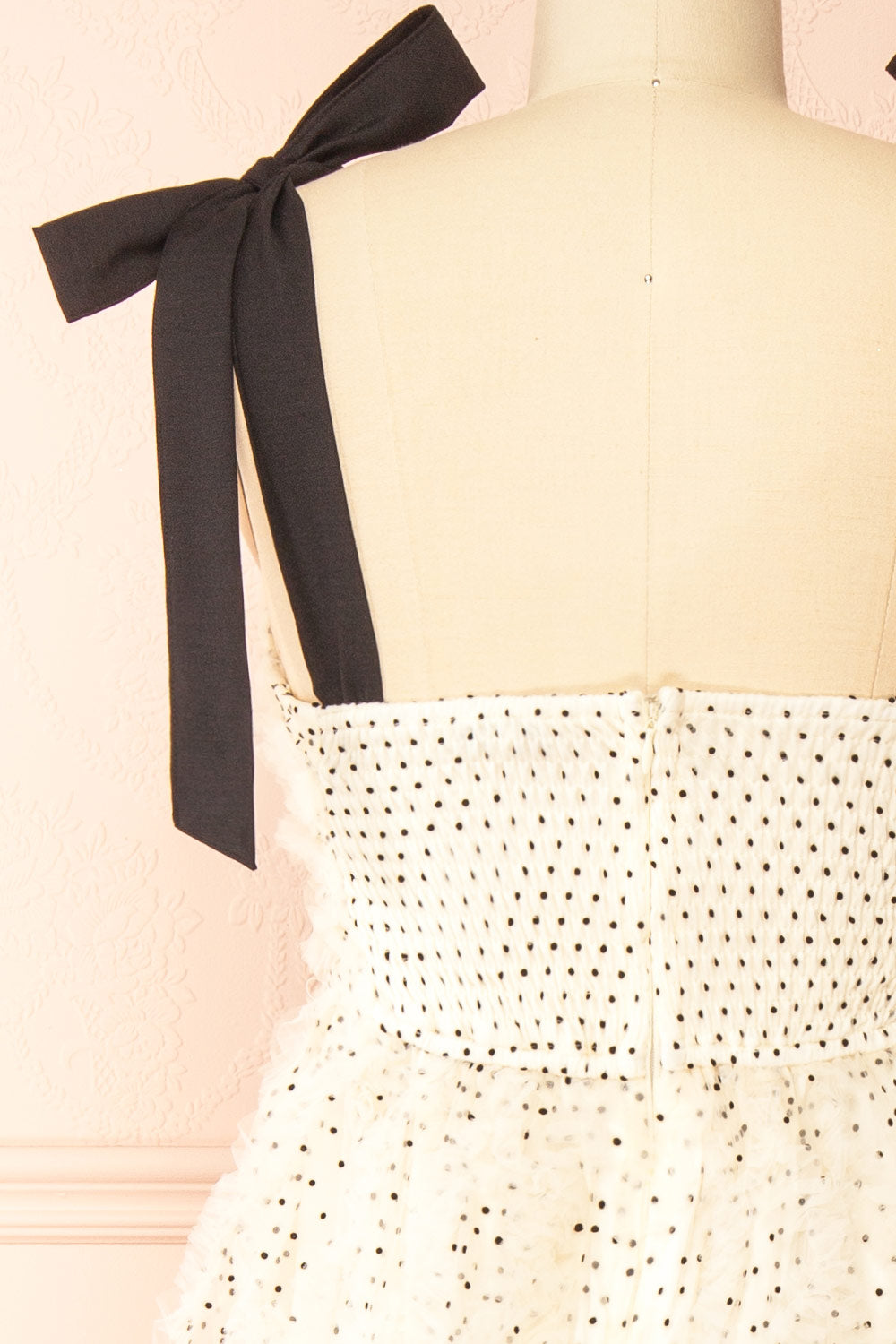 Takako Long White Tulle Dress with Black Polka Dots | Boutique 1861 back