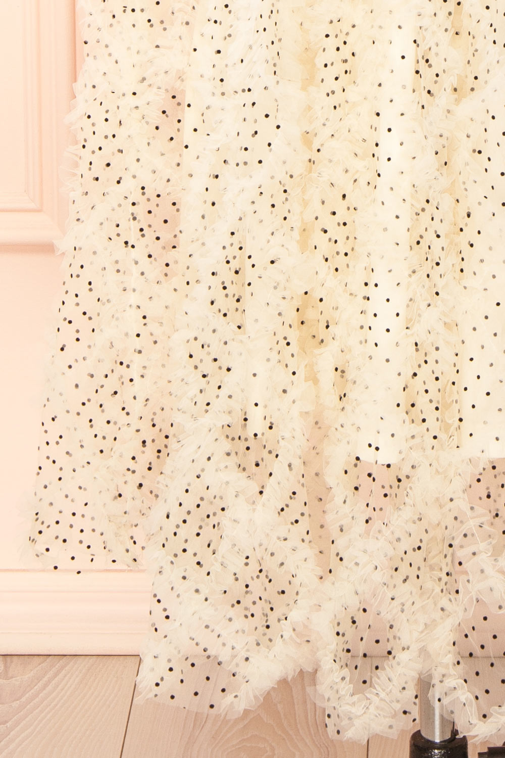 Takako Long White Tulle Dress with Black Polka Dots | Boutique 1861 bottom