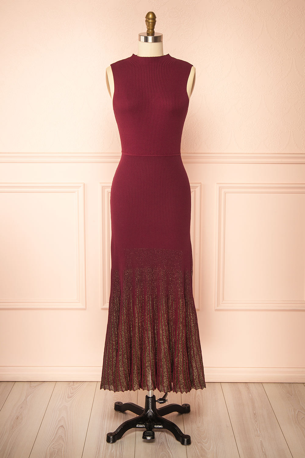 Takanori Burgundy Sleeveless Ribbed Knit Dress | Boutique 1861 front view