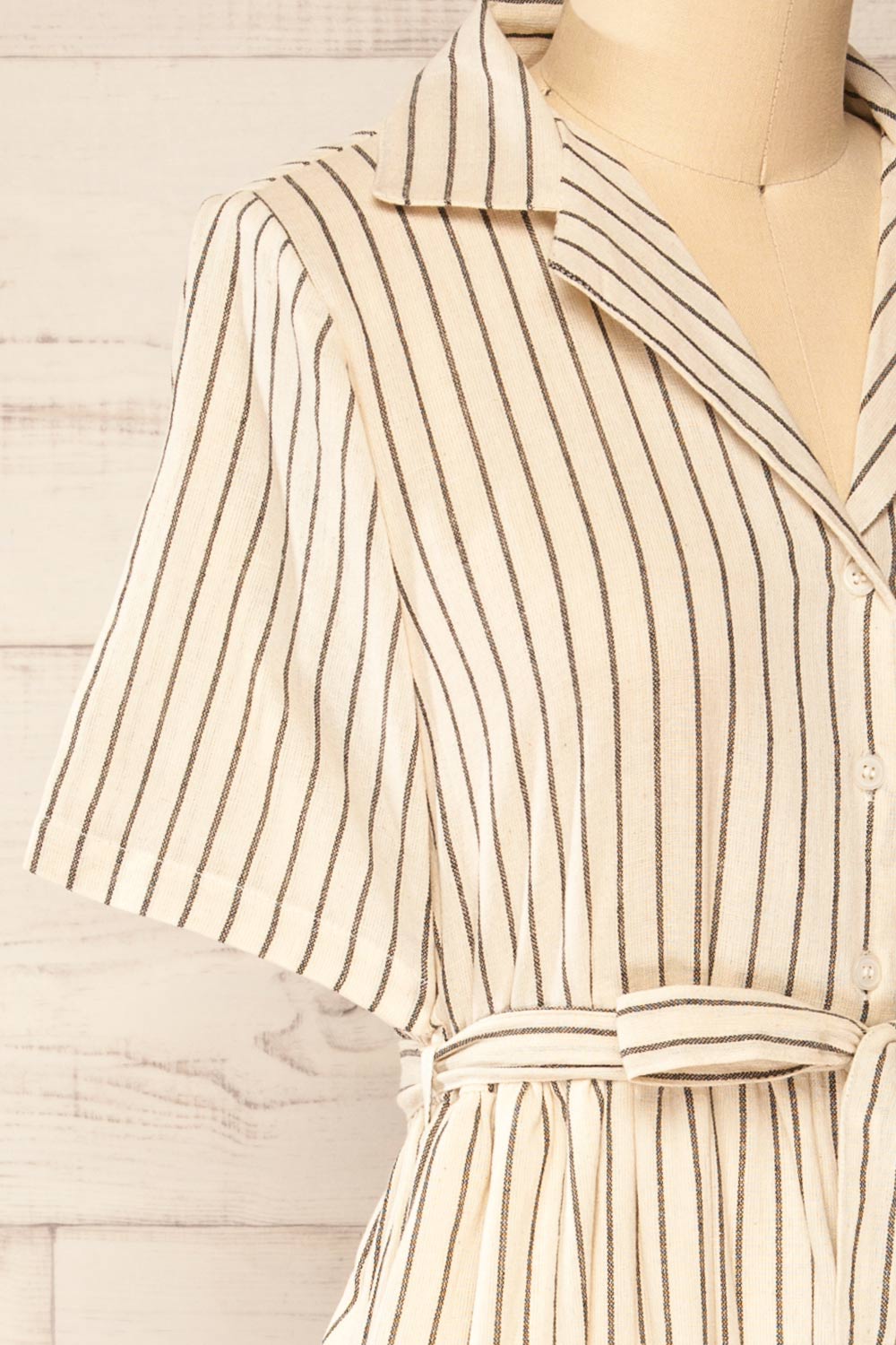 Talence Beige Striped Buttoned Midi Shirt Dress | La petite garçonne side close-up