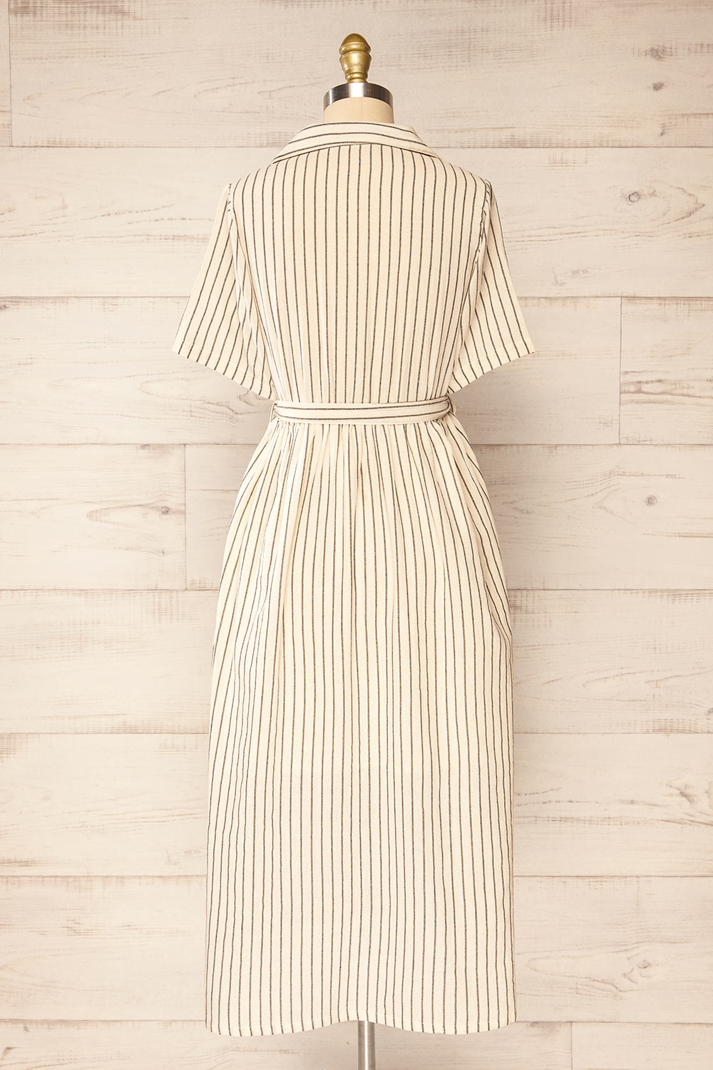 Talence Beige Striped Buttoned Midi Shirt Dress | La petite garçonne back view