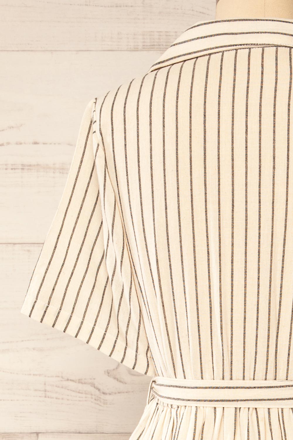 Talence Beige Striped Buttoned Midi Shirt Dress | La petite garçonne back close-up