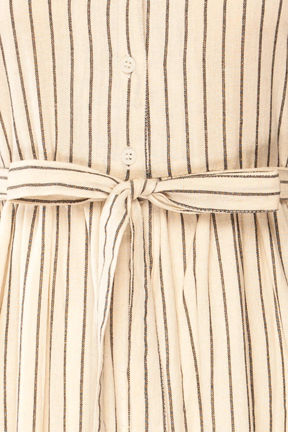 Talence Beige Striped Buttoned Midi Shirt Dress | La petite garçonne fabric