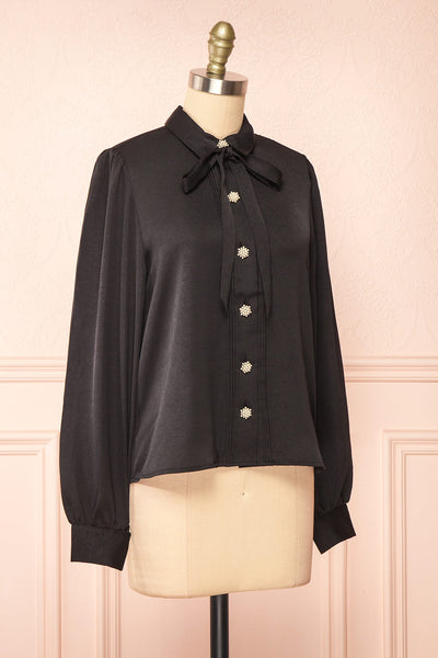 Talie Black Textured Chiffon Button-Up Blouse | Boutique 1861  side view