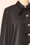 Talie Black Textured Chiffon Button-Up Blouse | Boutique 1861  side close-up