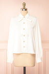 Talie Ivory Textured Chiffon Button-Up Blouse | Boutique 1861 front view