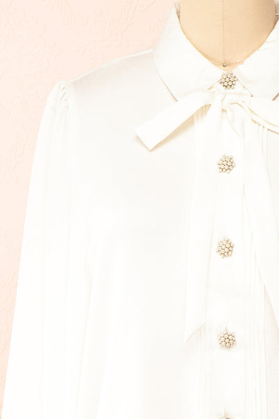 Talie Ivory Textured Chiffon Button-Up Blouse | Boutique 1861  front close-up