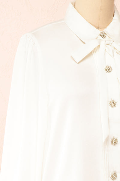 Talie Ivory Textured Chiffon Button-Up Blouse | Boutique 1861  side close-up