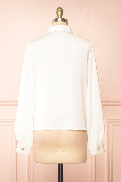 Talie Ivory Textured Chiffon Button-Up Blouse | Boutique 1861  back view