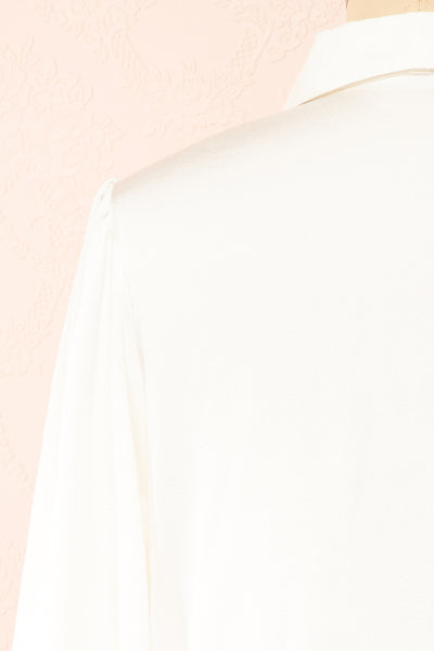 Talie Ivory Textured Chiffon Button-Up Blouse | Boutique 1861  back close-up