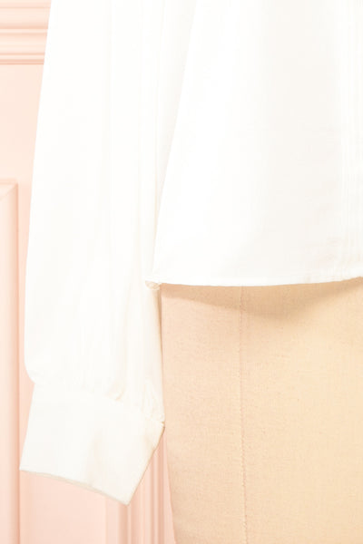 Talie Ivory Textured Chiffon Button-Up Blouse | Boutique 1861  bottom