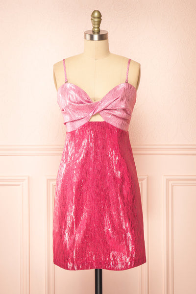 Talitha Short 2-Toned Shimmery Pink Dress | Boutique 1861 front view