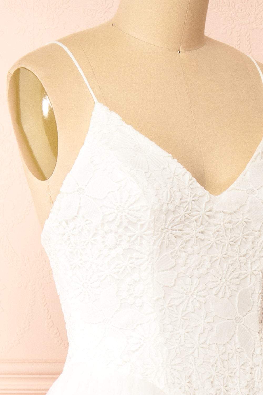 Tallina White Tulle Midi Dress w/ Floral Embroidery | Boudoir 1861 side