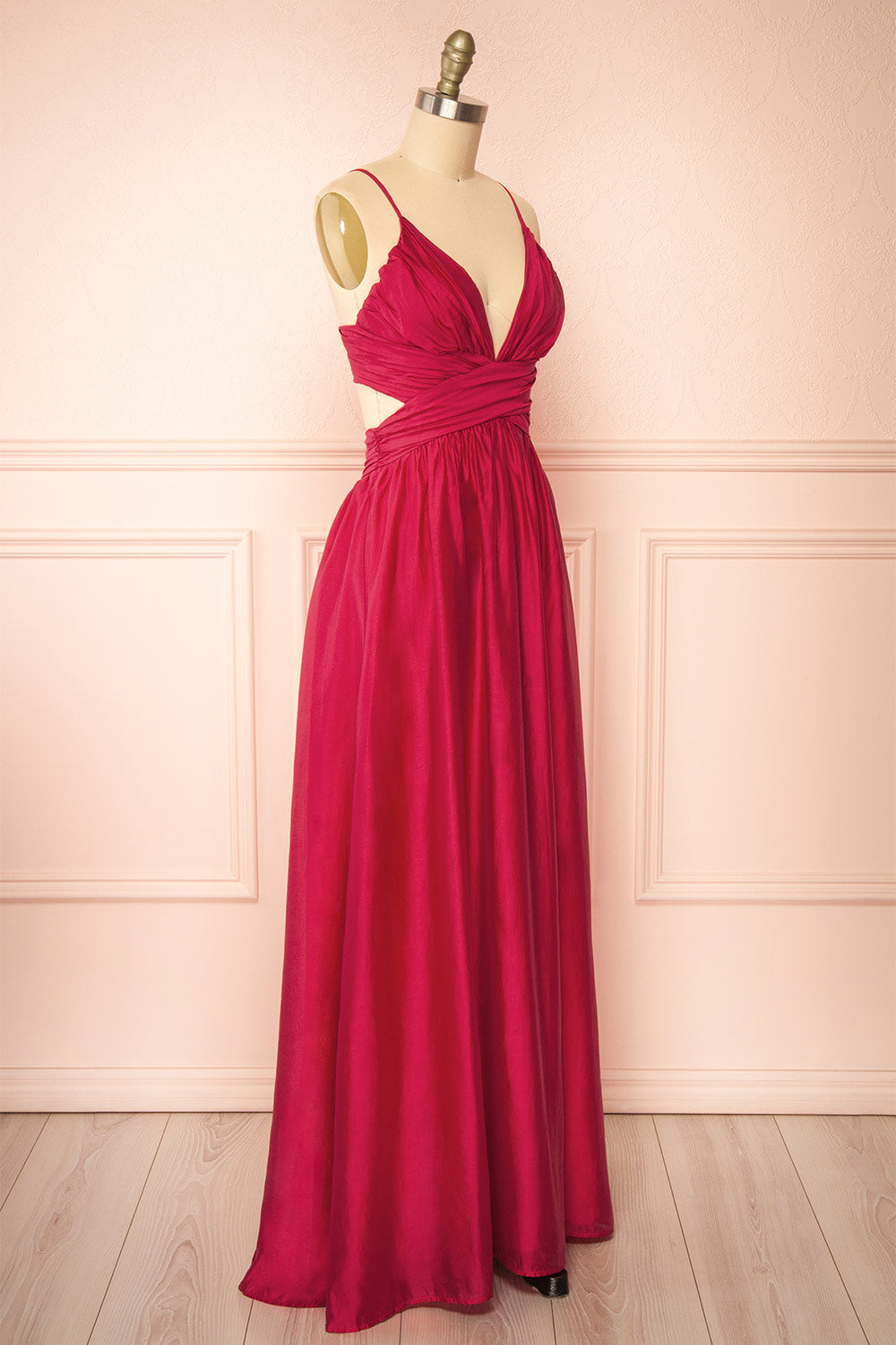 Tallua Long Magenta Dress w/ Plunging Neckline | Boutique 1861 side view