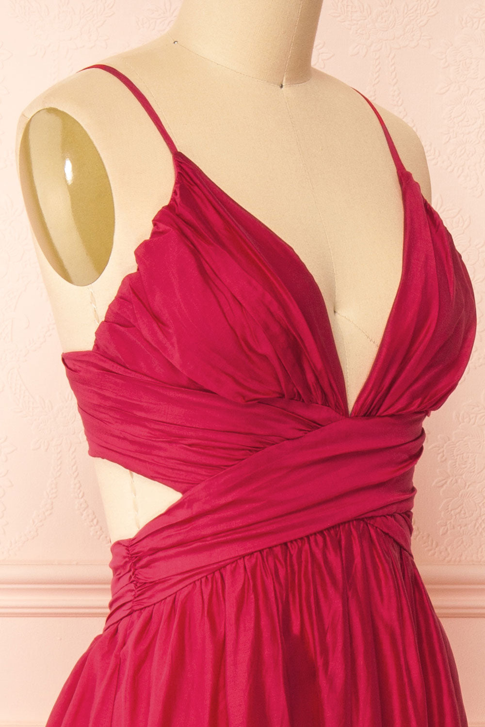 Tallua Long Magenta Dress w/ Plunging Neckline | Boutique 1861 side
