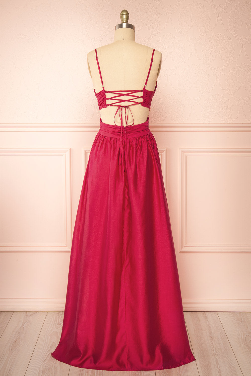 Tallua Long Magenta Dress w/ Plunging Neckline | Boutique 1861 back view