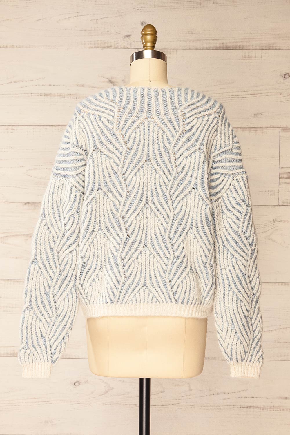 Tamboril Blue & White Knit Sweater w/ V-neck | La petite garçonne back view