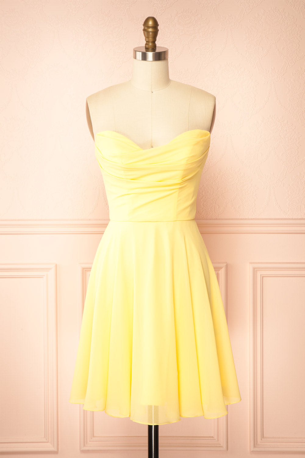 Tamy Light Yellow Short Chiffon Dress with Sweetheart Neckline | Boutique 1861 front